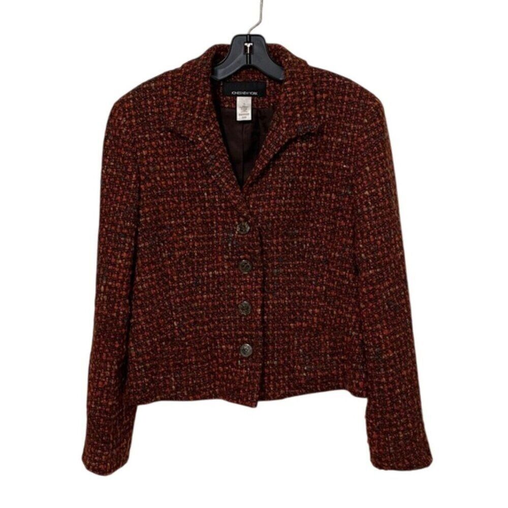 Jones New York Tweed Wool Blend Blazer Jacket Womens Size 12